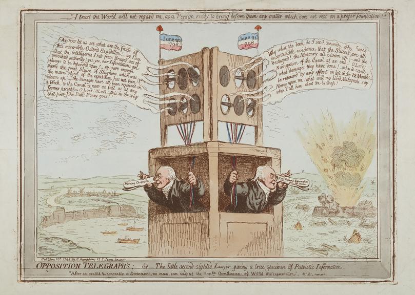 Etching-coloured: `Opposition Telegraphs'