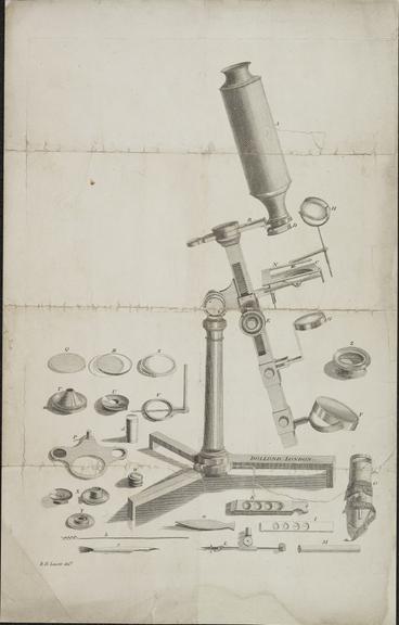 Print of microscope marked 'Dollond'