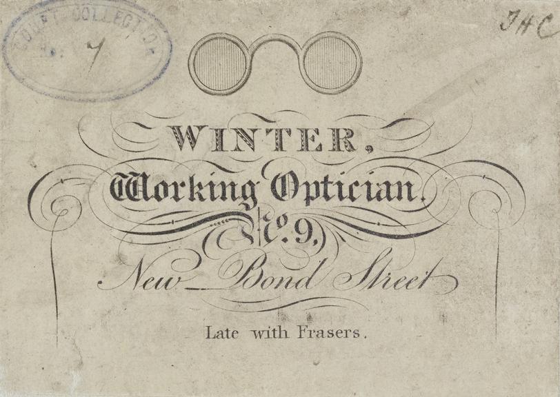 Trade card: Winter, Winter Optician