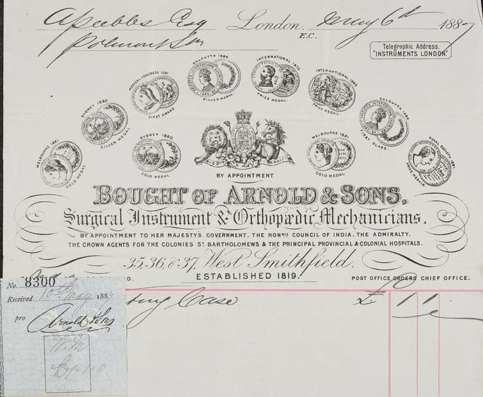 Receipt with letter heading. Arnold & Sons