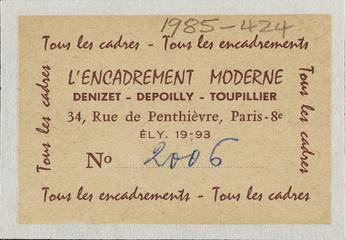 Ticket, entitled ‘L’ENCADREMENT MODERNE