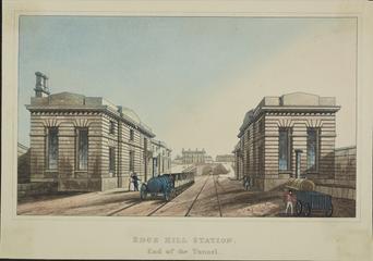 Print, aquatint, coloured. "New Station, Lime St"