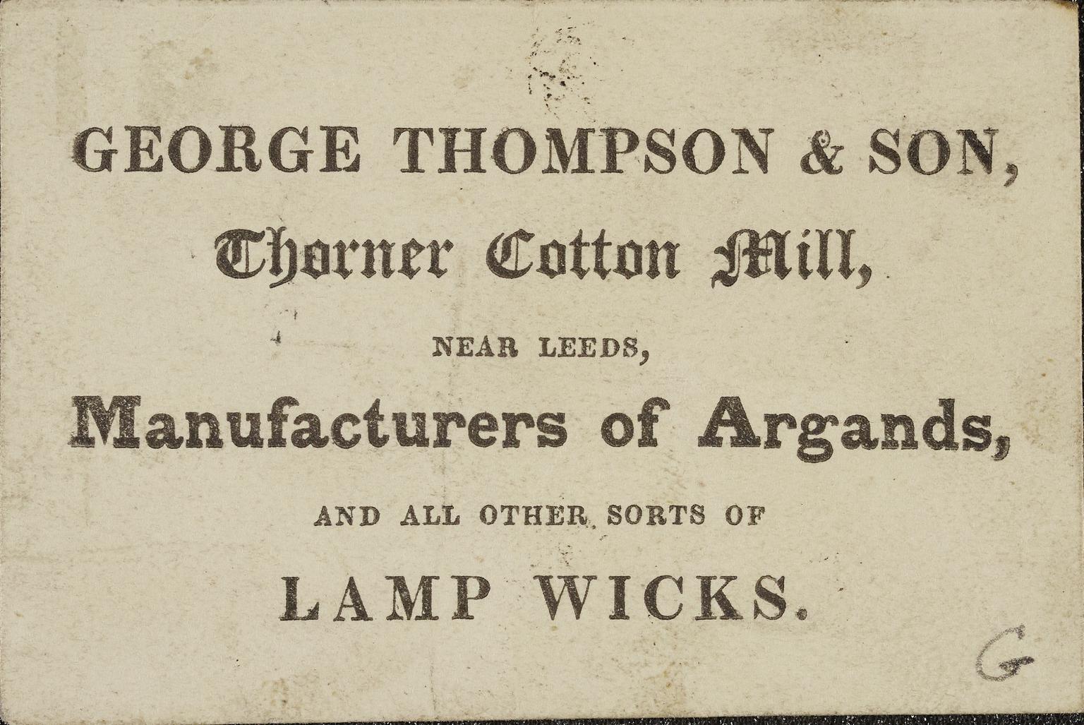 Trade card: George Thompson & Son | Science Museum Group Collection