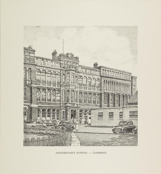 Print of Old Addenbrooke's Hospital, Cambridge