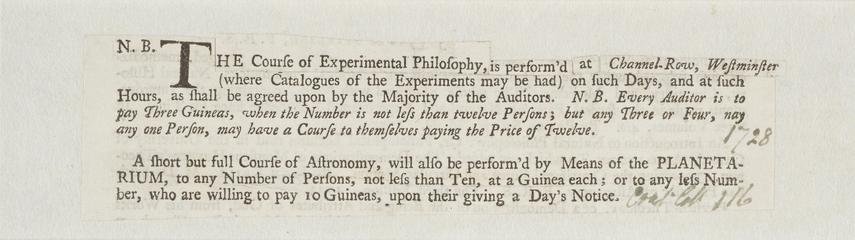 Trade card: Planetarium course of experimental philosophy