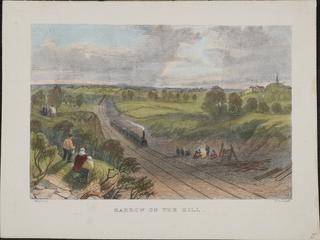 print. 'Harrow on the Hill'. railway.