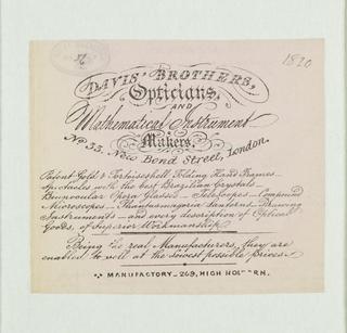 Trade card, Davis Brothers