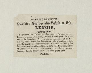 Trade card: Lenoir, Optician