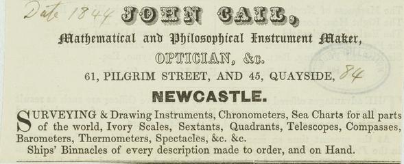 Trade Card for John Cail