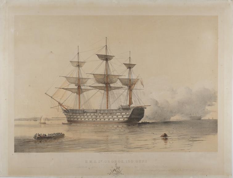 Lithograph by Harvey Dutton of H.M.S. \"St. George\"