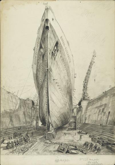 Queen Elizabeth in Dry Dock, Southampton (sketch)