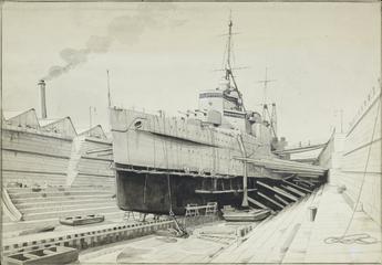 Cruiser in dry dock for overhaul