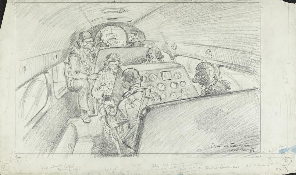 Pencil sketch, testing instruments for flight