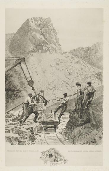 Etching of Construction work on the Bukova tunnel