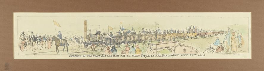 Print, etching of early railways: Opening of the First English Railway…