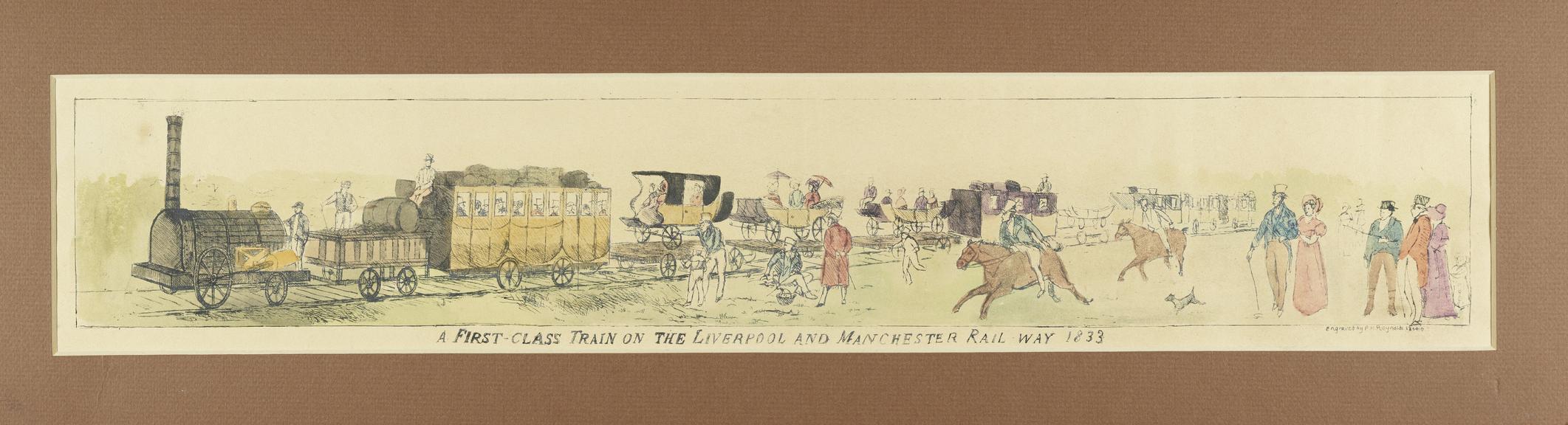 Print, etching of early railways: A First Class Train on the