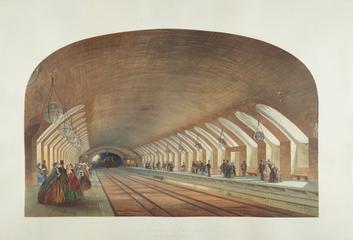 Print: chromolithograph. 'Metropolitan Railway. Baker Street Station' [1863] Kell Bros