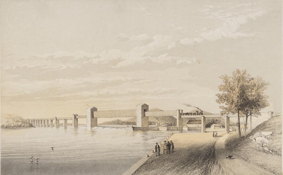 Tinted lithograph: Railway bridge