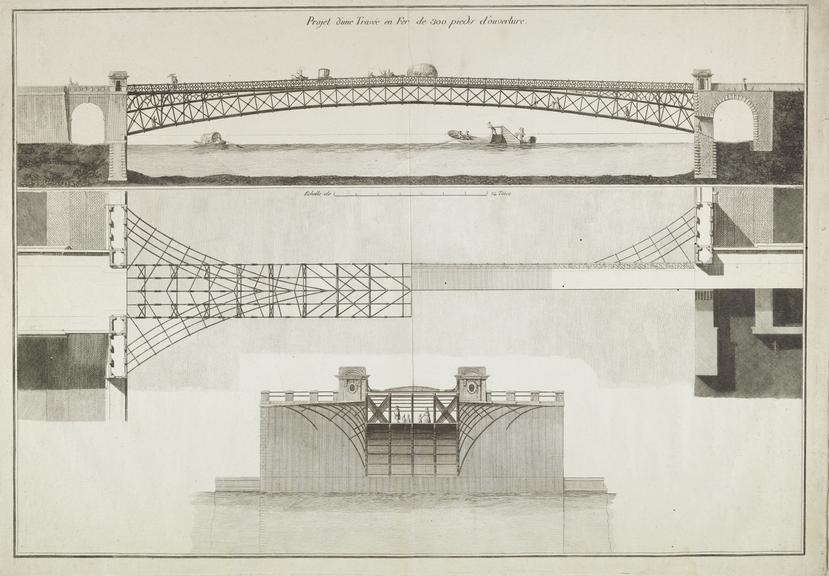 Engraving: Project d'une Travee en Fer de 300 pieds d'ouverture