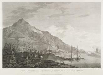 Engraving: A vew of the ironbridge with Lincoln mill in the distance