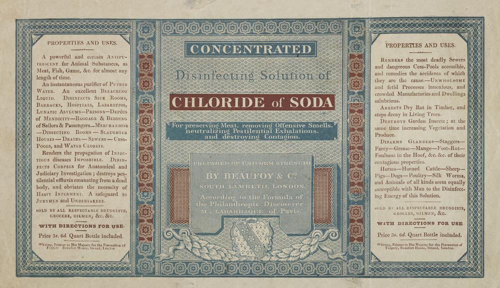 Label for 'Concentrated Disinfecting Solution of Chloride of
