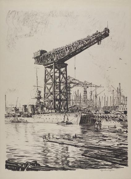 Print, lithograph, Fitting out Basin by Muirhead Bone c1917