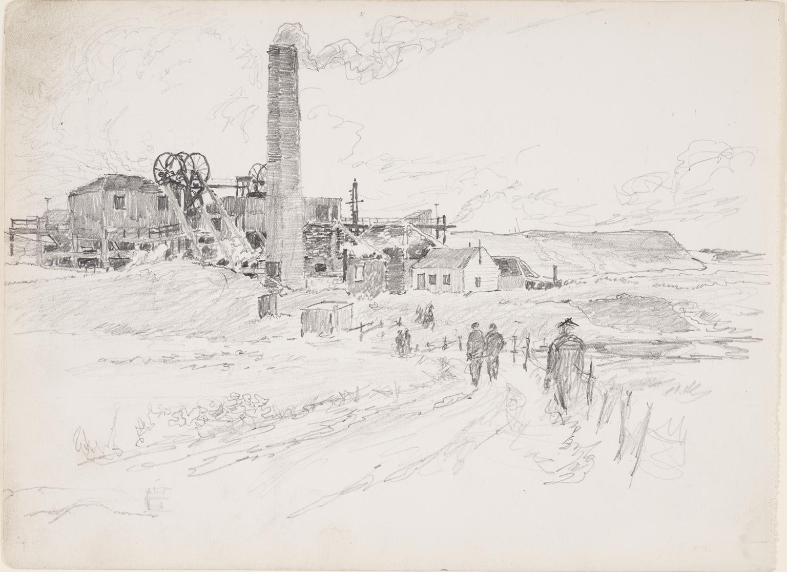 Pencil drawing. A Pit Head. [193-]. Signed D. T. R