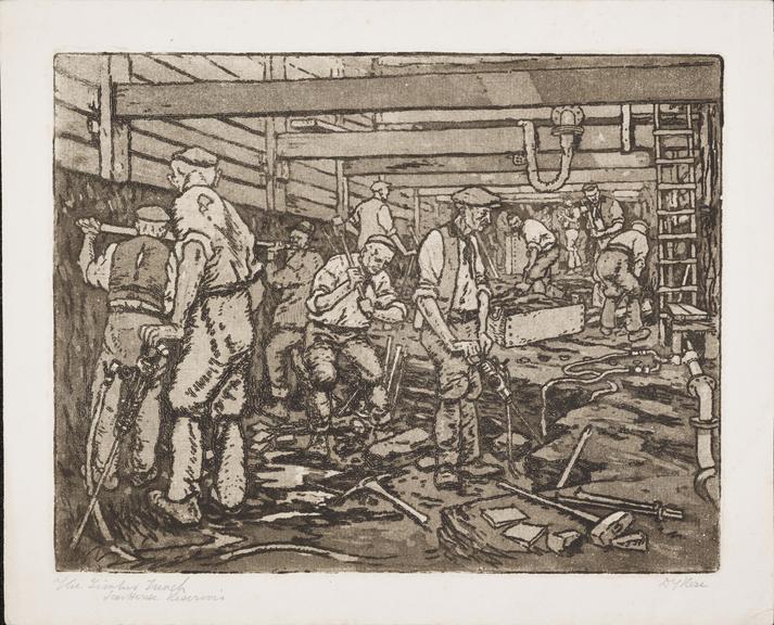 Etching by David Rose. Print entitled \"The Timber Trench