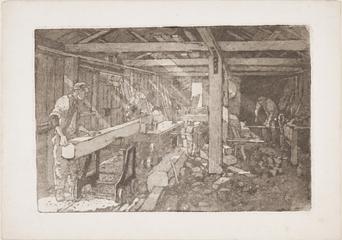 Etching: The carpenter's shop. Scar House Reservoir