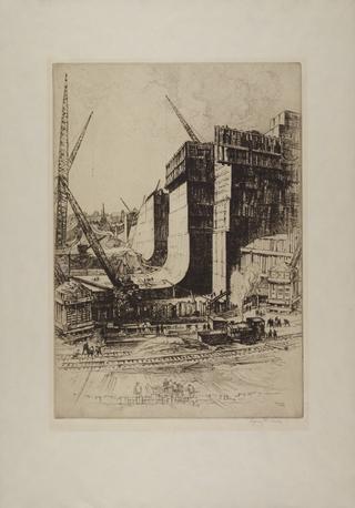 Etching of a civil engineering construction site
