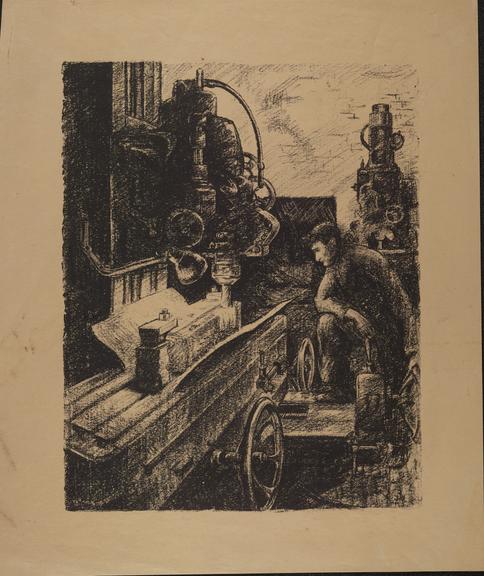 Lithograph, operative observing a press machine