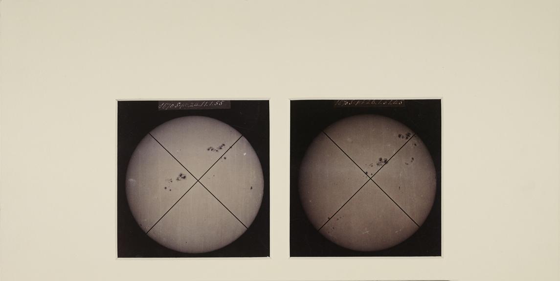 Diapositives of photographs of sunspots taken by Elizabeth Beckley with the Kew Photoheliograph