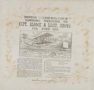 Souvenir serviette commemorating the Alcock and Brown transatlantic flight