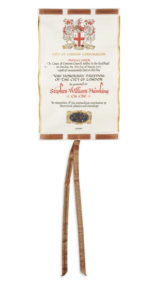 The City of London Freedom Scroll awarded to Stephen William Hawking