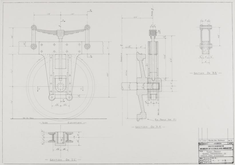 General arrangement drawing of carrying wheel suspension