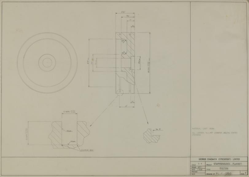 Drawing of piston, Planet locomotive