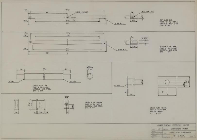 Drawing of cross head components, Planet locomotive