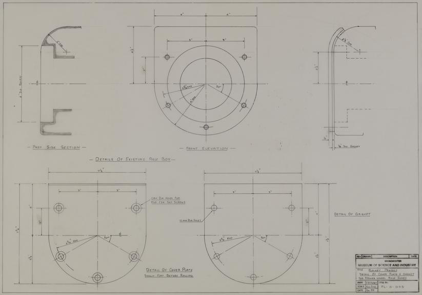 Drawing of details of cover plate and gasket for driving wheel axle boxes