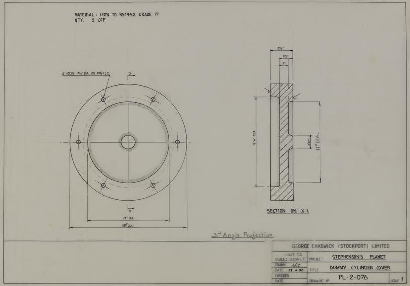 Drawing of dummy cylinder cover, Planet locomotive