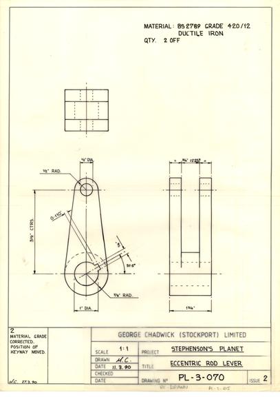 Drawing of eccentric rod lever, Planet locomotive