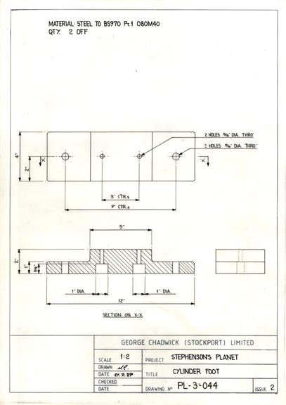 Drawing of cylinder foot, Planet locomotive