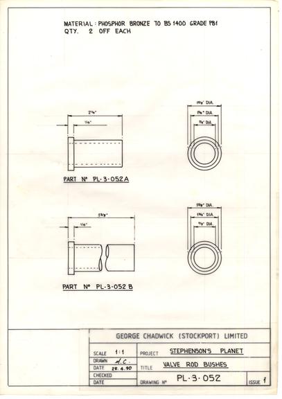 Drawing of valve rod bushes, Planet locomotive