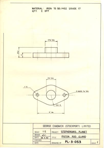 Drawing of piston rod gland, Planet locomotive