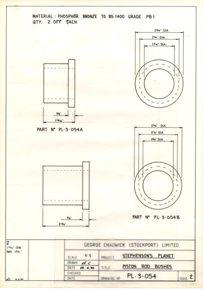 Drawing of piston rod bushes, Planet locomotive