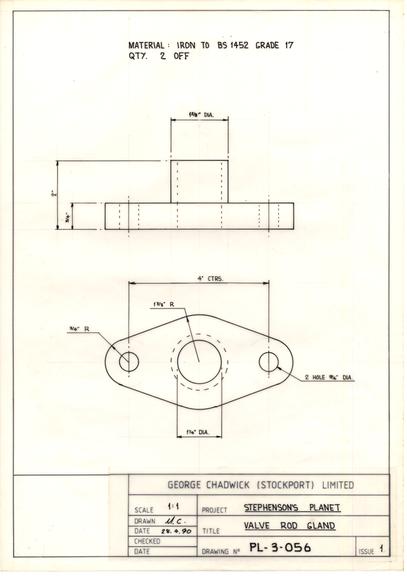 Drawing of valve rod gland, Planet locomotive