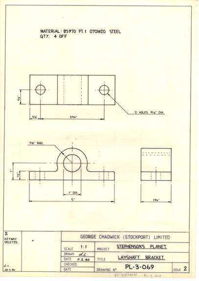 Drawing of layshaft bracket, Planet locomotive