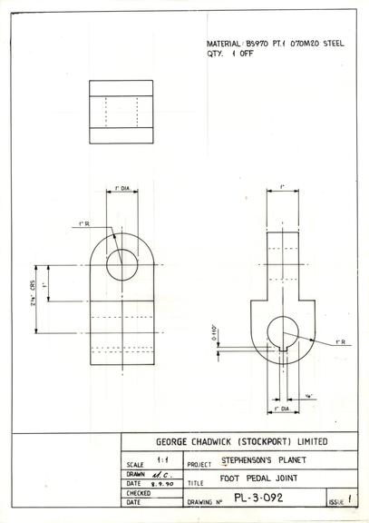 Drawing of foot pedal joint, Planet locomotive