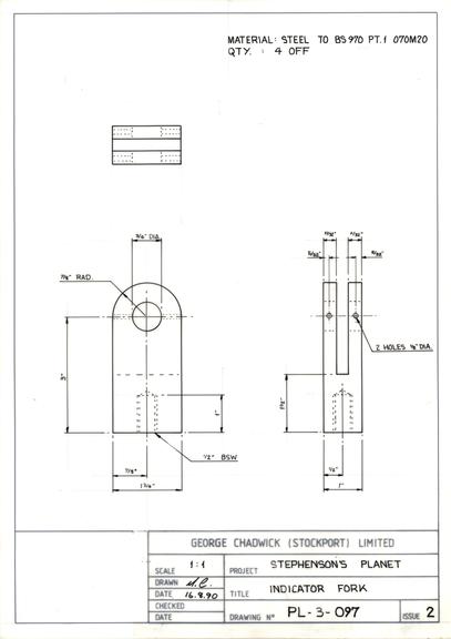 Drawing of indicator fork, Planet locomotive