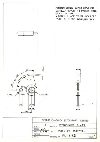 Drawing of forward and reverse indicator, Planet locomotive