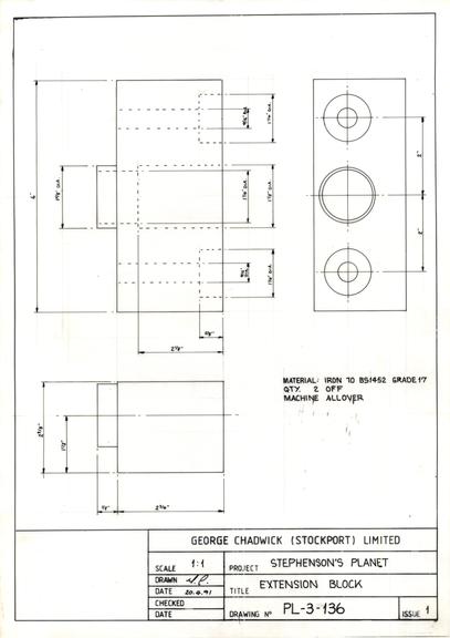 Drawing of the extension block, Planet locomotive